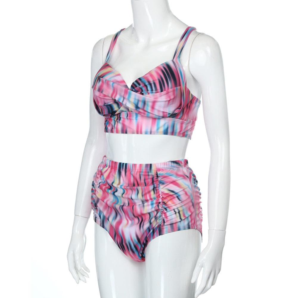 Plus Size High Waist Flower Print Bikini