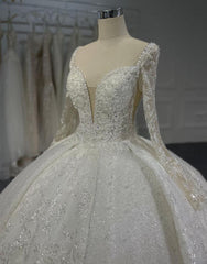 Plus Size Lace Ballgown Long Sleeve V-Neckline