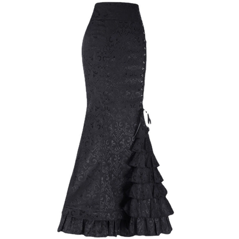 Plus Size Gothic Black Jacquard Mermaid Skirt