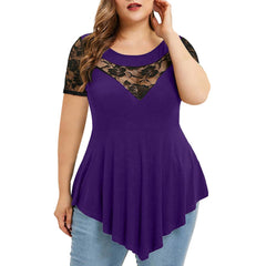 Plus Size Floral Lace Irregular Hem Blouse