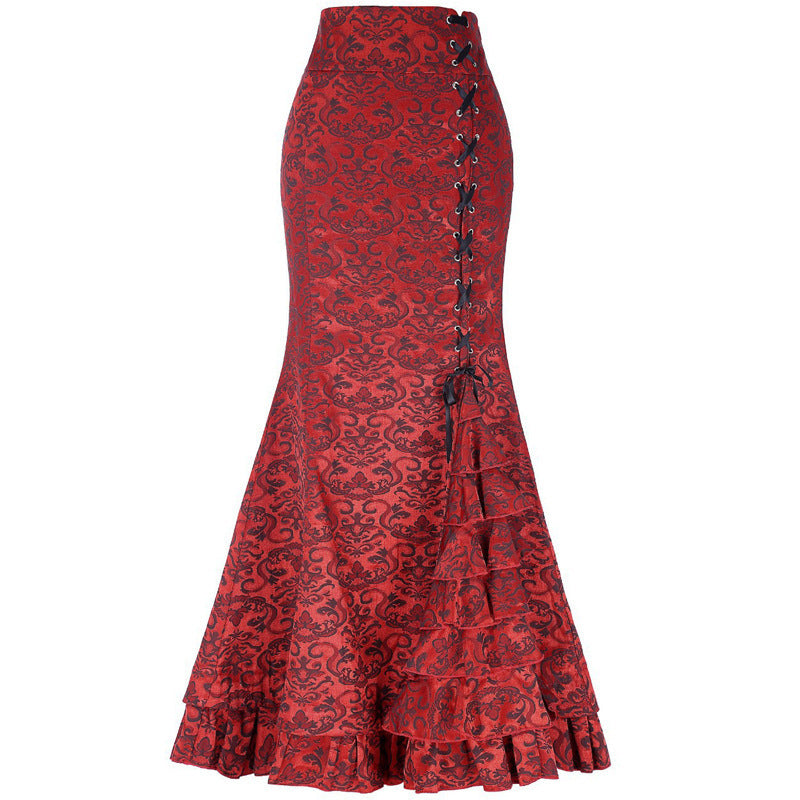 Plus Size Gothic Black Jacquard Mermaid Skirt