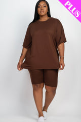 Plus Size Loose Fit Top and Shorts Set