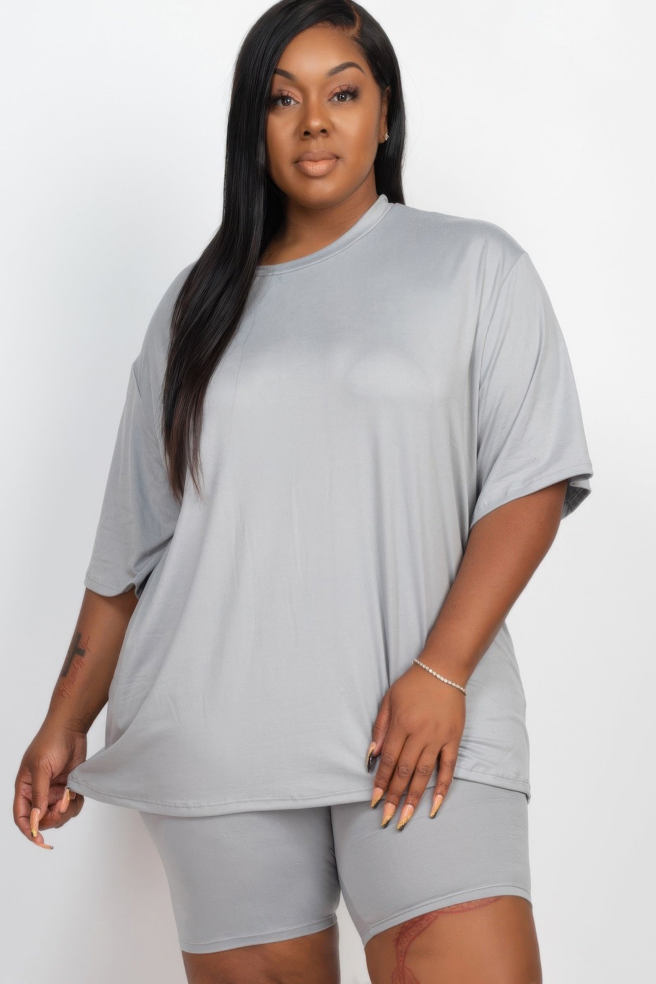 Plus Size Loose Fit Top and Shorts Set