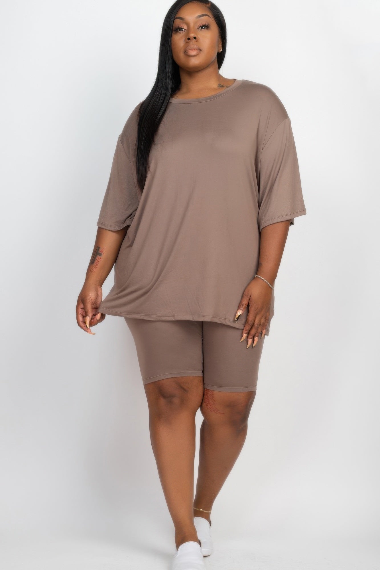 Plus Size Loose Fit Top and Shorts Set