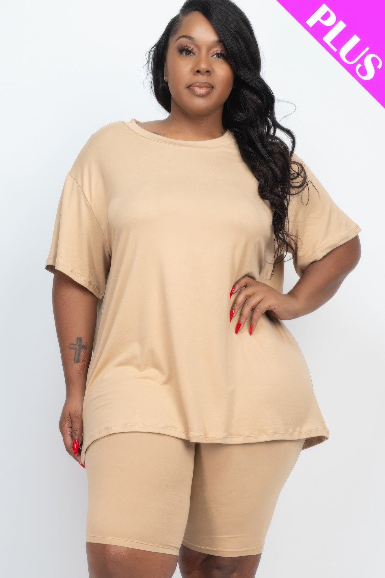 Plus Size Loose Fit Top and Shorts Set