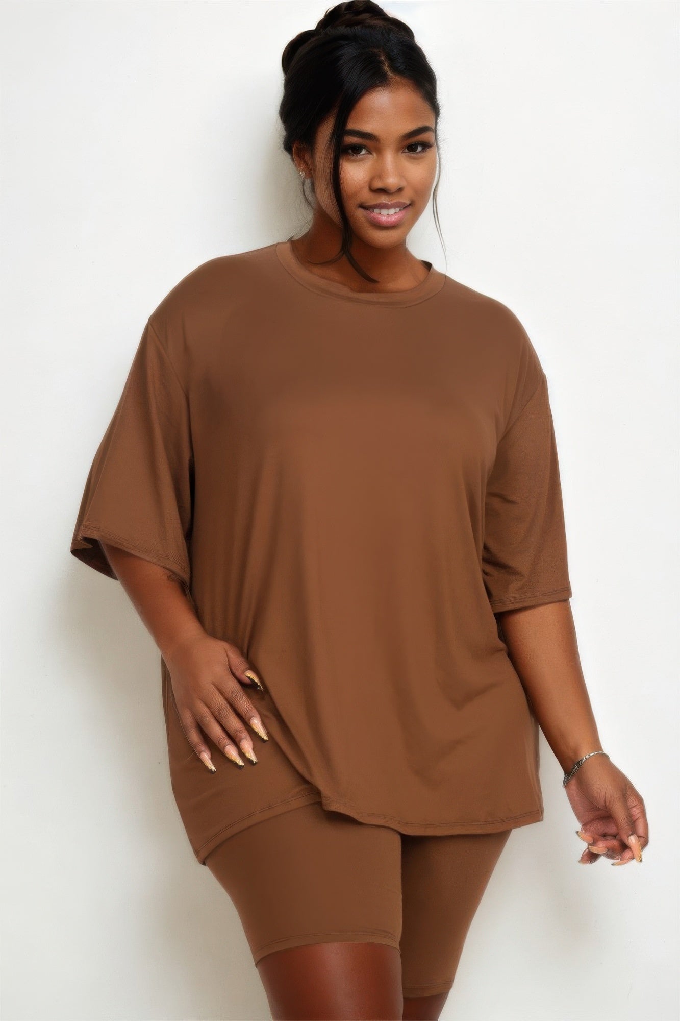 Plus Size Loose Fit Top and Shorts Set