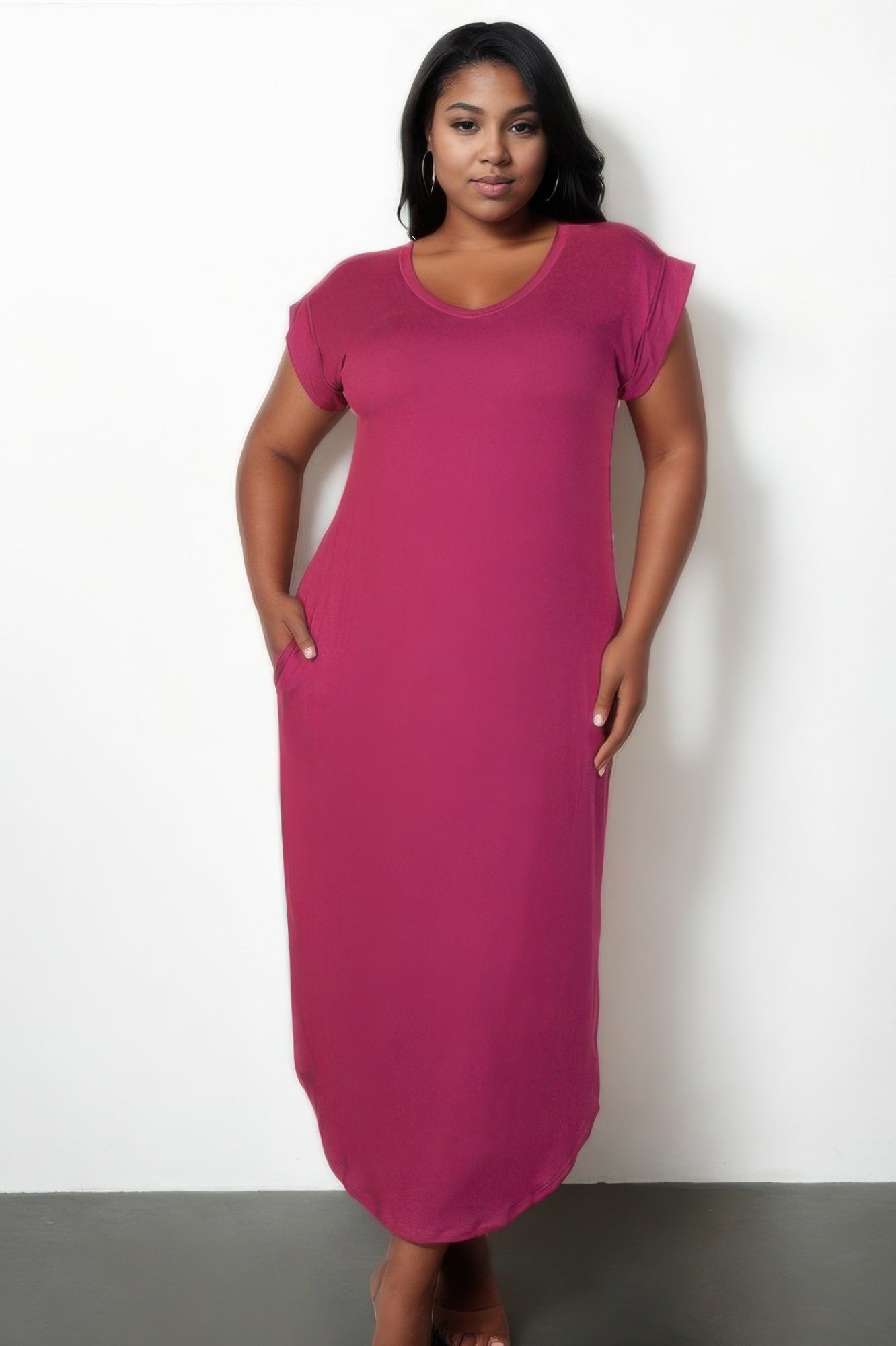 Plus Size Batwing Sleeve V Neck Maxi Dress
