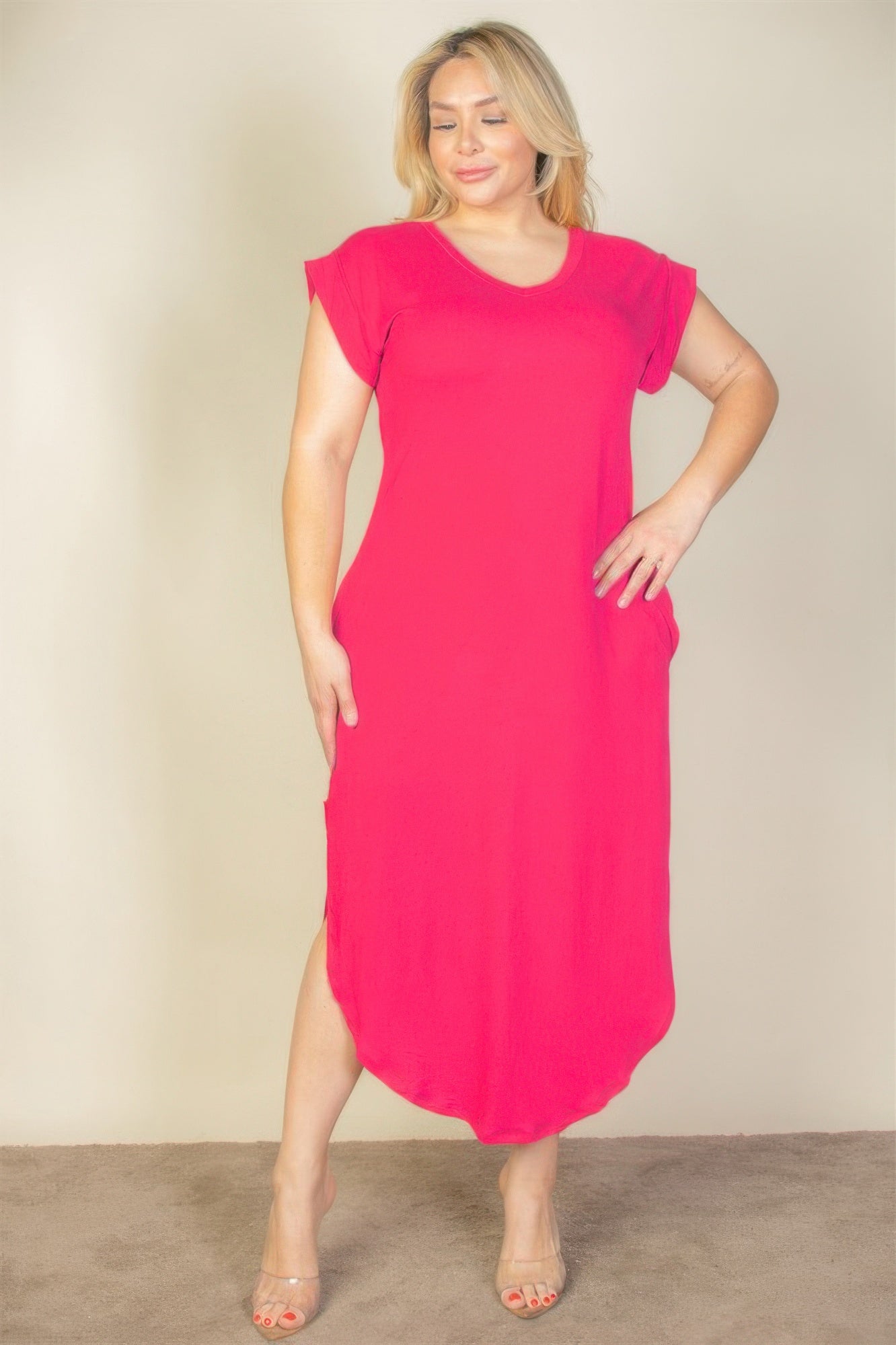 Plus Size Batwing Sleeve V Neck Maxi Dress