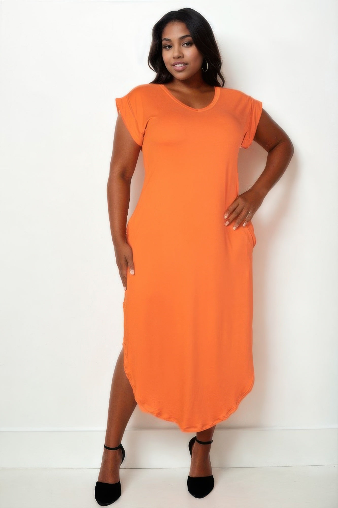 Plus Size Batwing Sleeve V Neck Maxi Dress