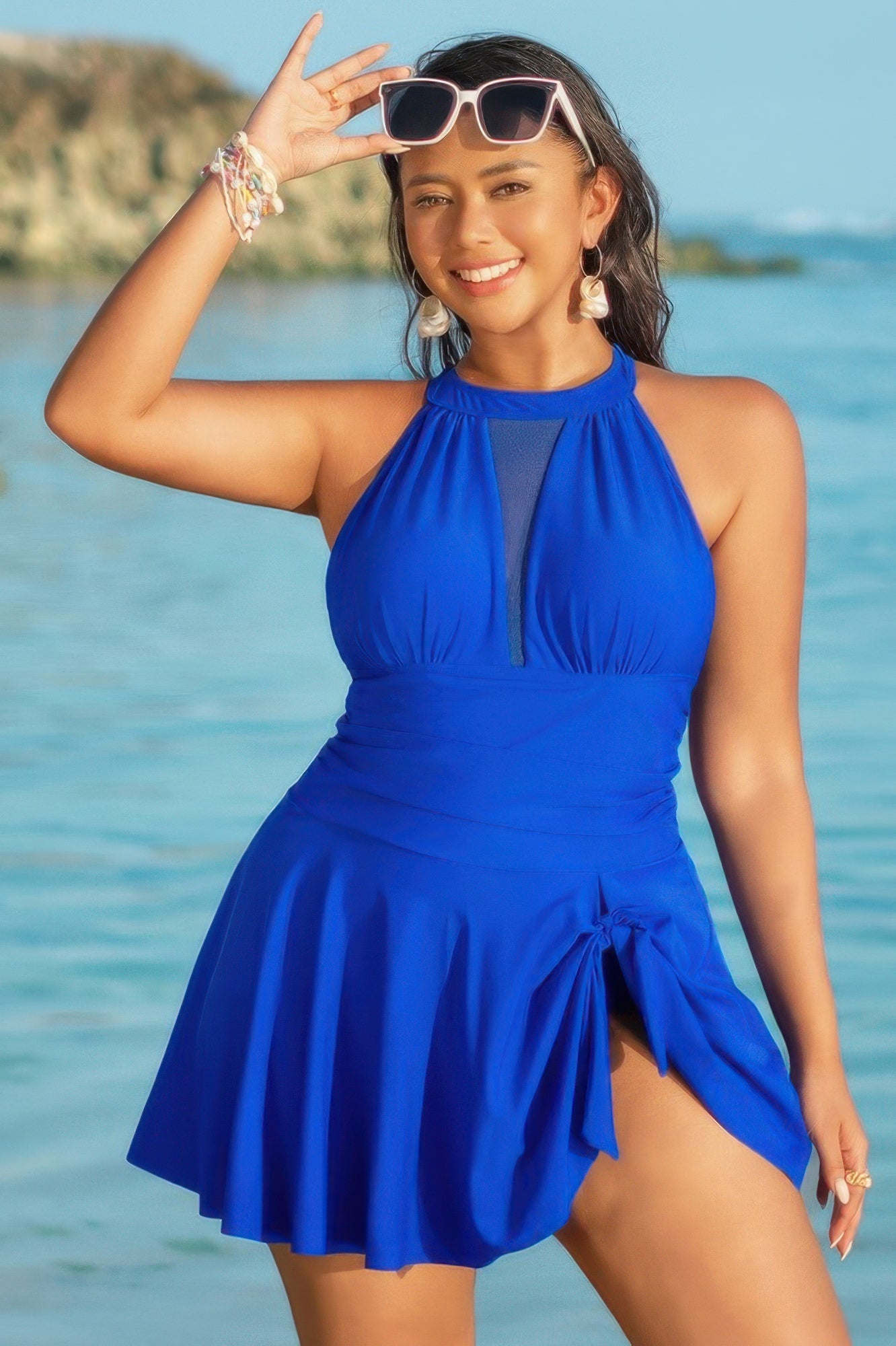 Plus Size Halter Ruched Swimdress