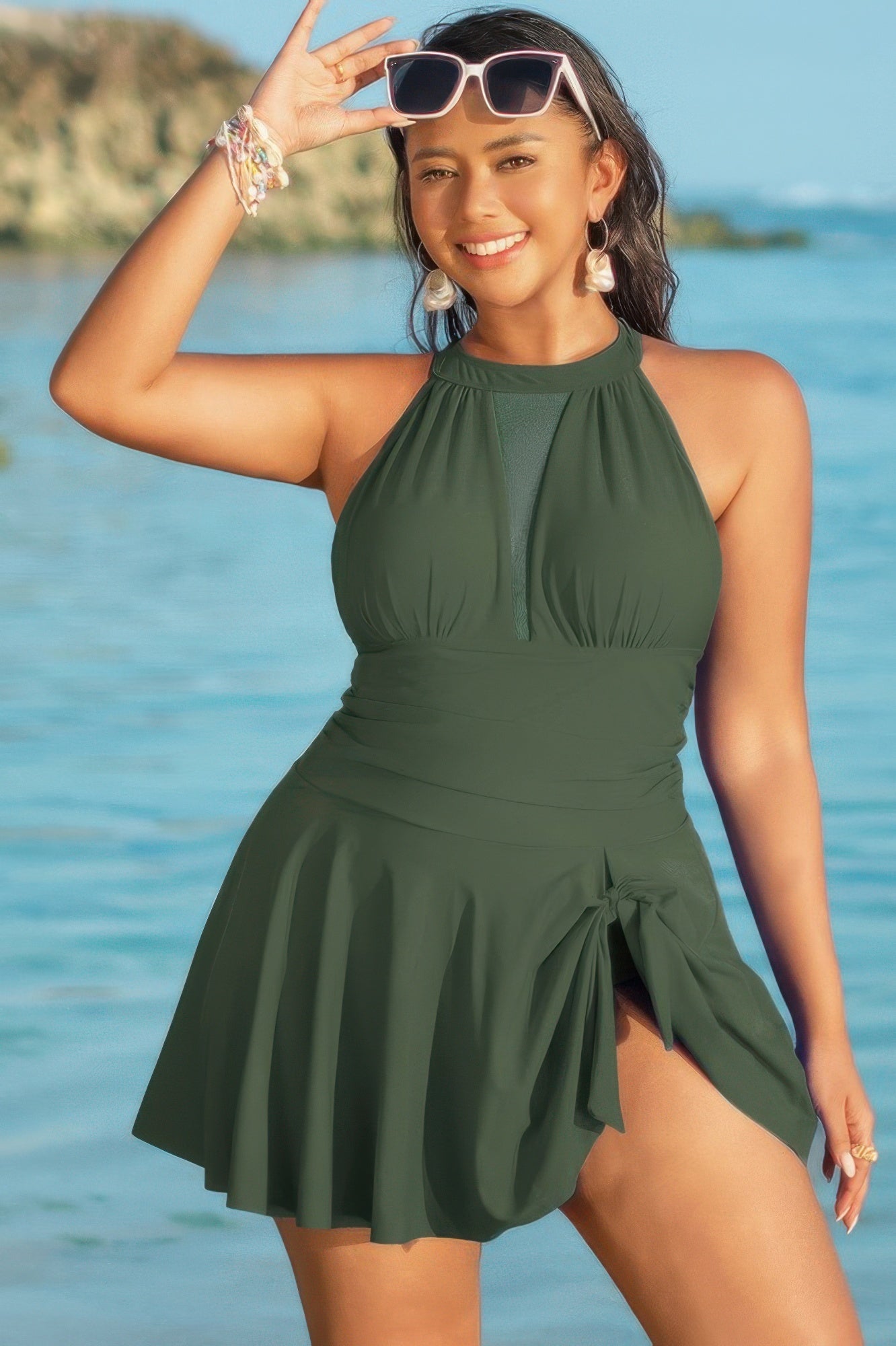 Plus Size Halter Ruched Swimdress