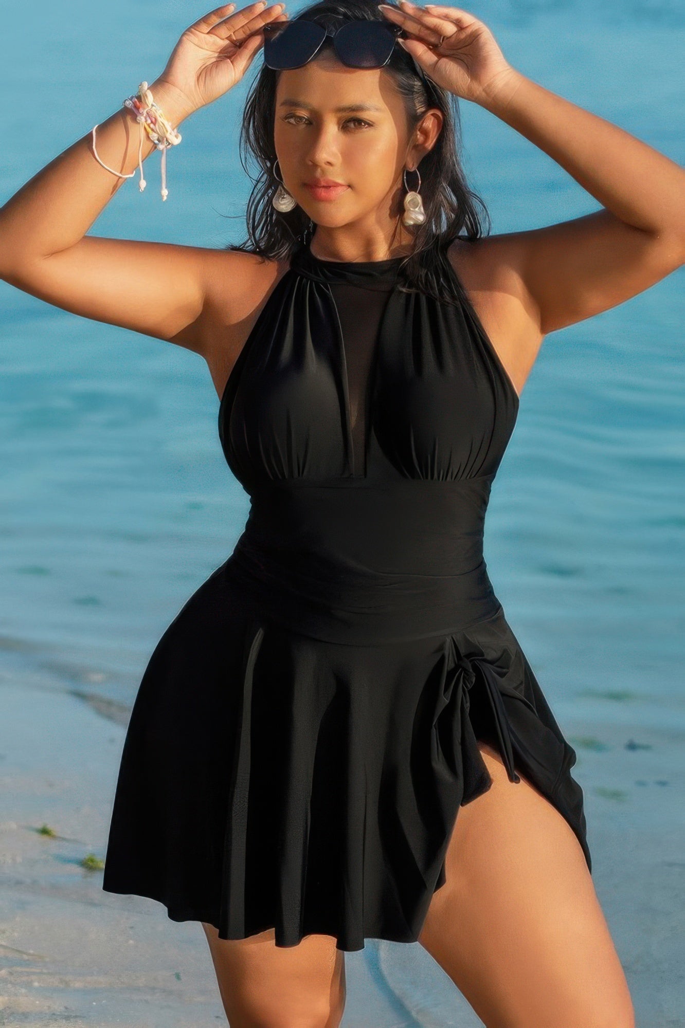 Plus Size Halter Ruched Swimdress