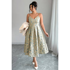 Plus Size Jacquard Elegant Spaghetti Strap Dress