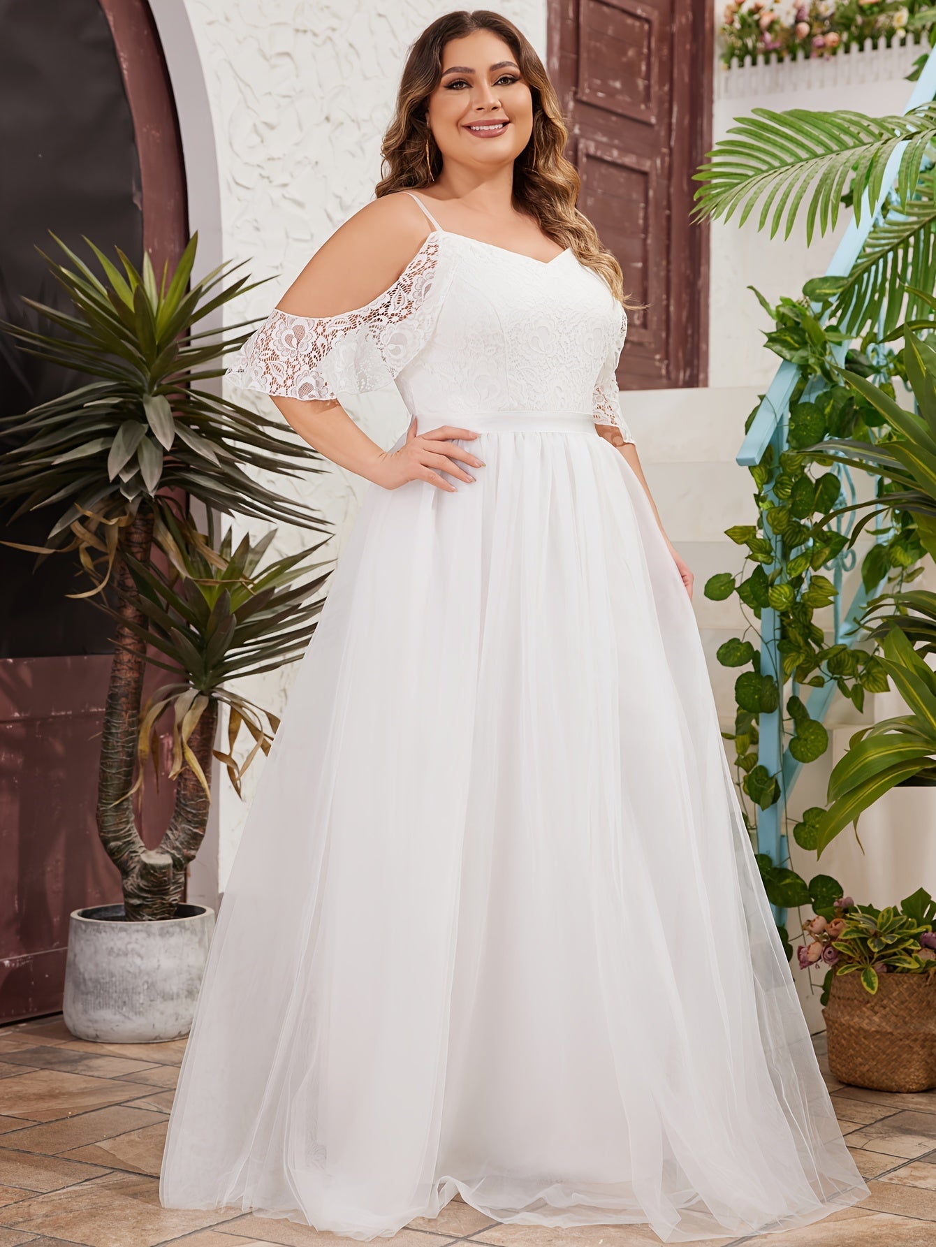 Plus Size Cold Shoulder Wedding Dress