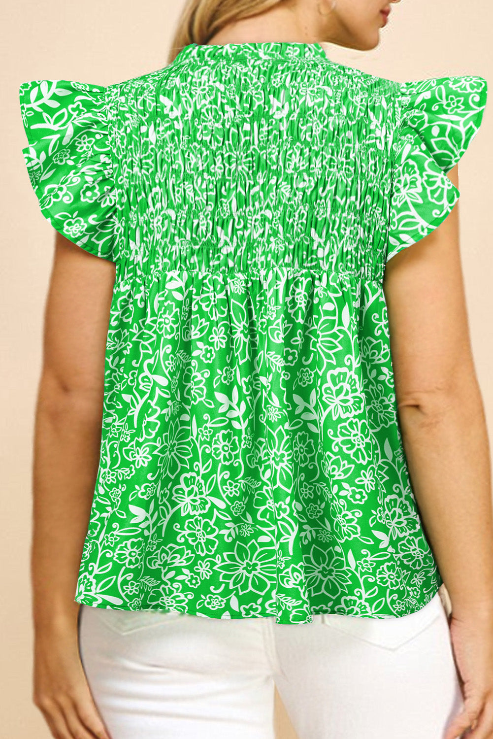 Plus Size Floral Flutter Sleeve Blouse