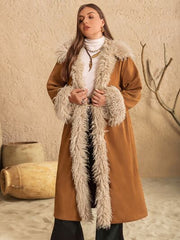 Plus Size Furry Trim Open Front Coat