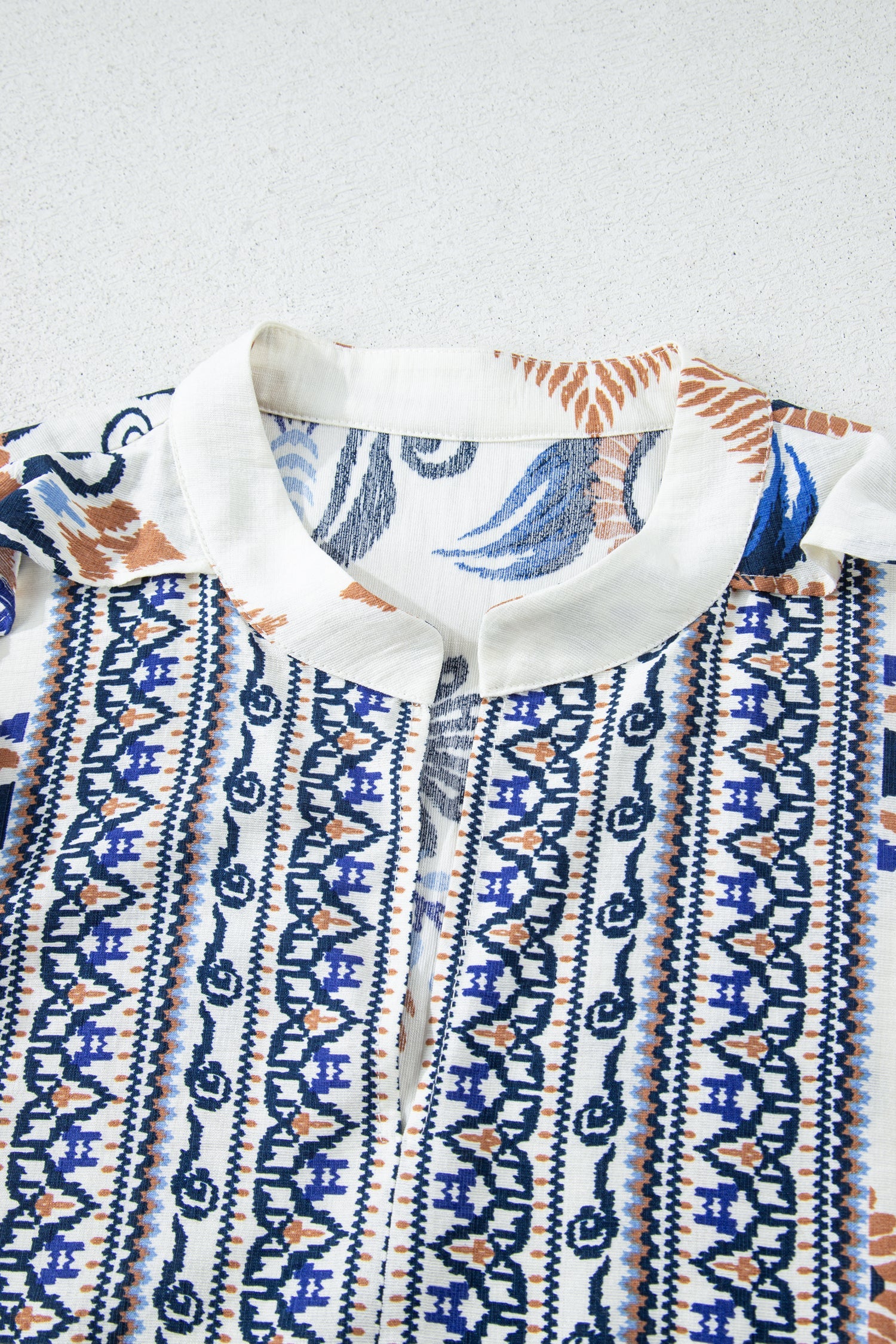 Plus Size Boho Print Split Neck Mini Dress