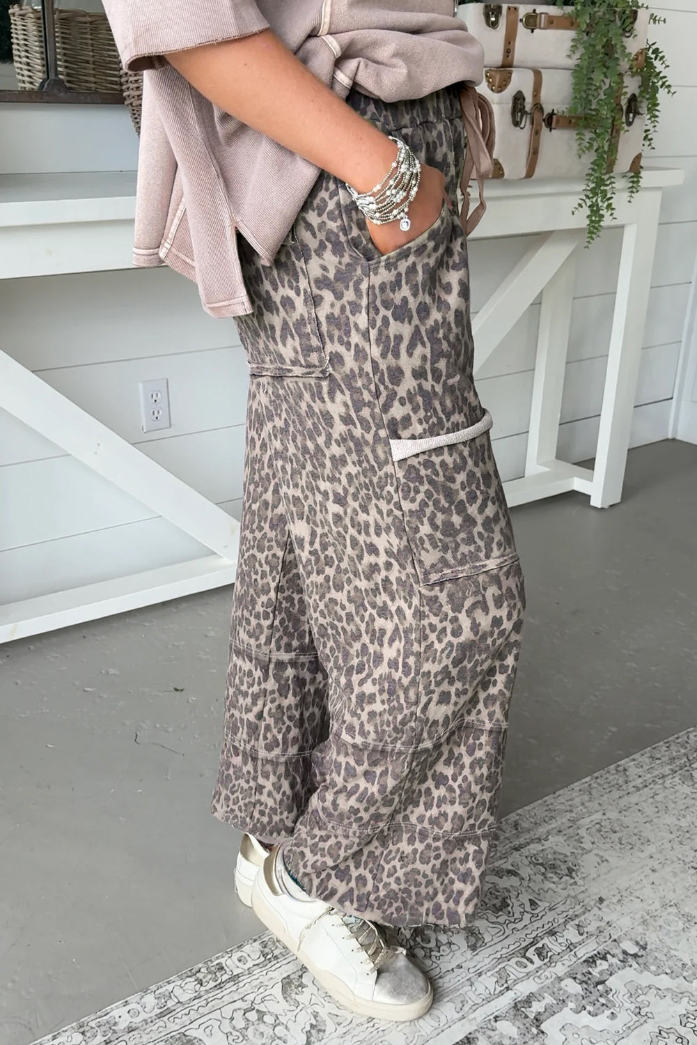 Plus Size Leopard Print Drawstring Pants