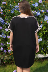 Plus Size Leopard Print Patchwork Shift T Shirt Dress
