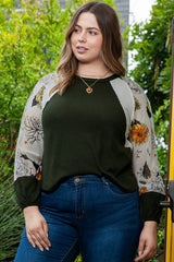 Plus Size Floral Raglan Colorblock Blouse