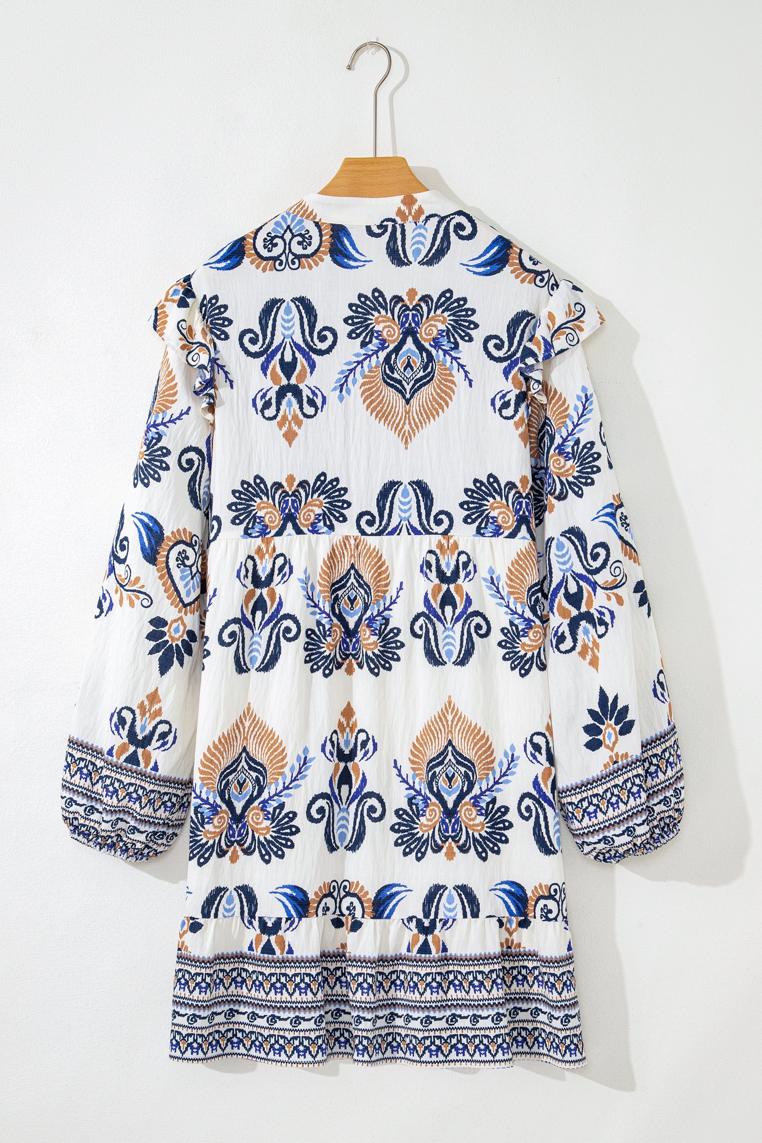 Plus Size Boho Print Split Neck Mini Dress