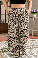 Plus Size Leopard Wide Leg Drawstring Pants