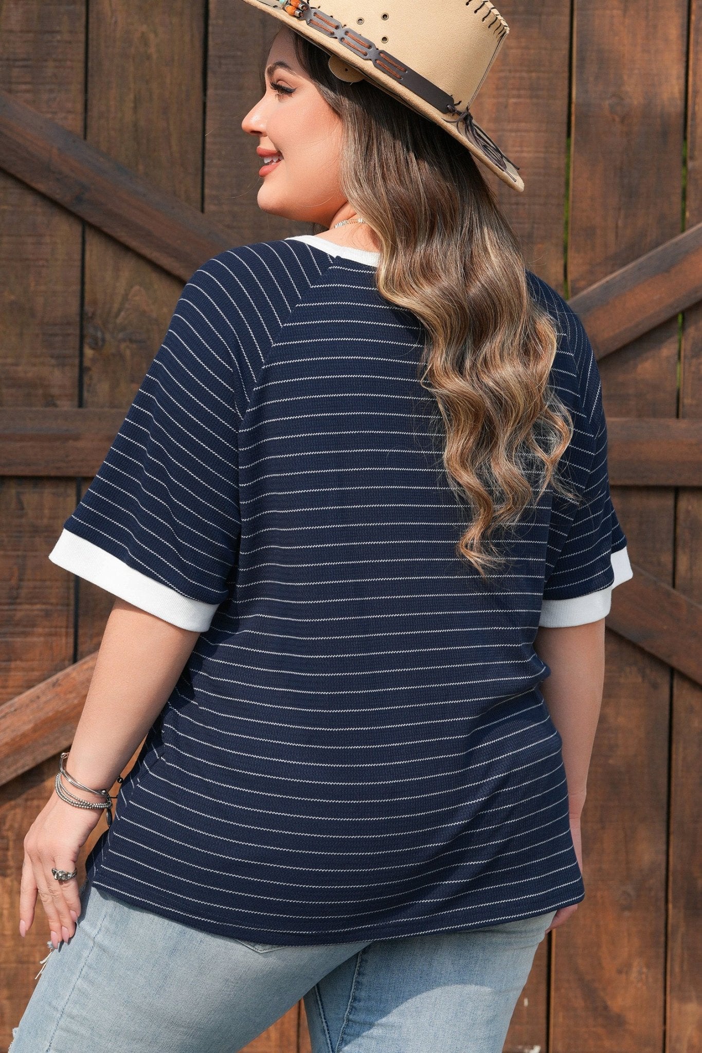 Plus Size Contrast Trim Ribbed T Shirt