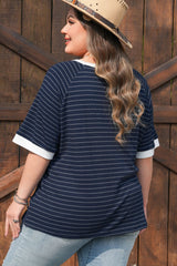 Plus Size Contrast Trim Ribbed T Shirt