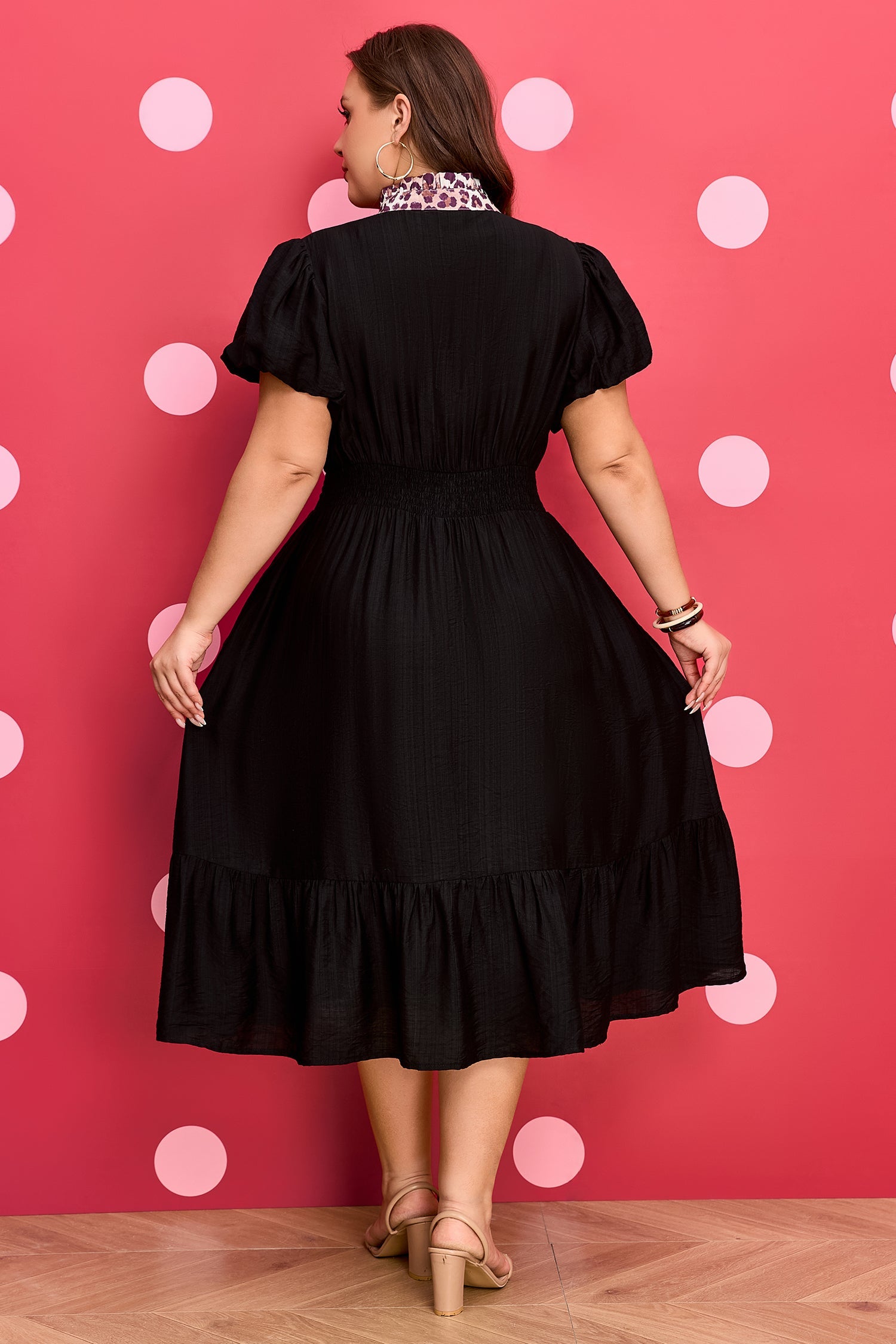 Plus Size Leopard V-Neck Smocked Dress