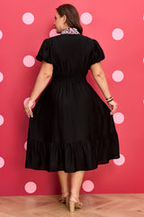 Plus Size Leopard V-Neck Smocked Dress