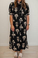 Plus Size Floral Print Frilled Collar Maxi Dress