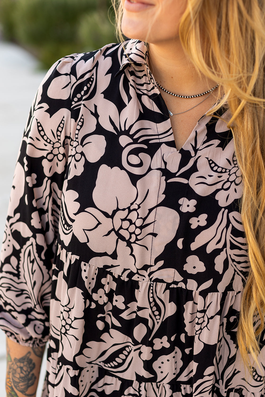 Plus Size Floral Puff Sleeve Maxi Dress