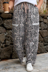 Plus Size Leopard Print Drawstring Pants
