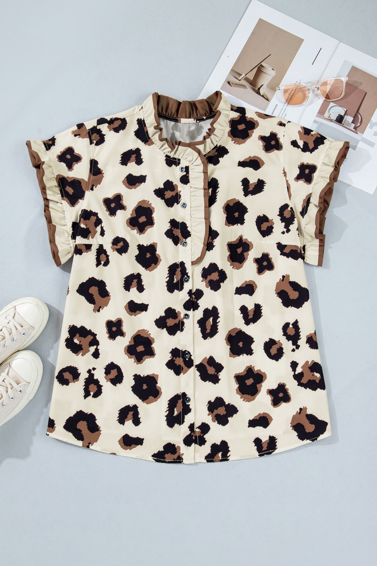 Plus Size Leopard Print Color Block Blouse