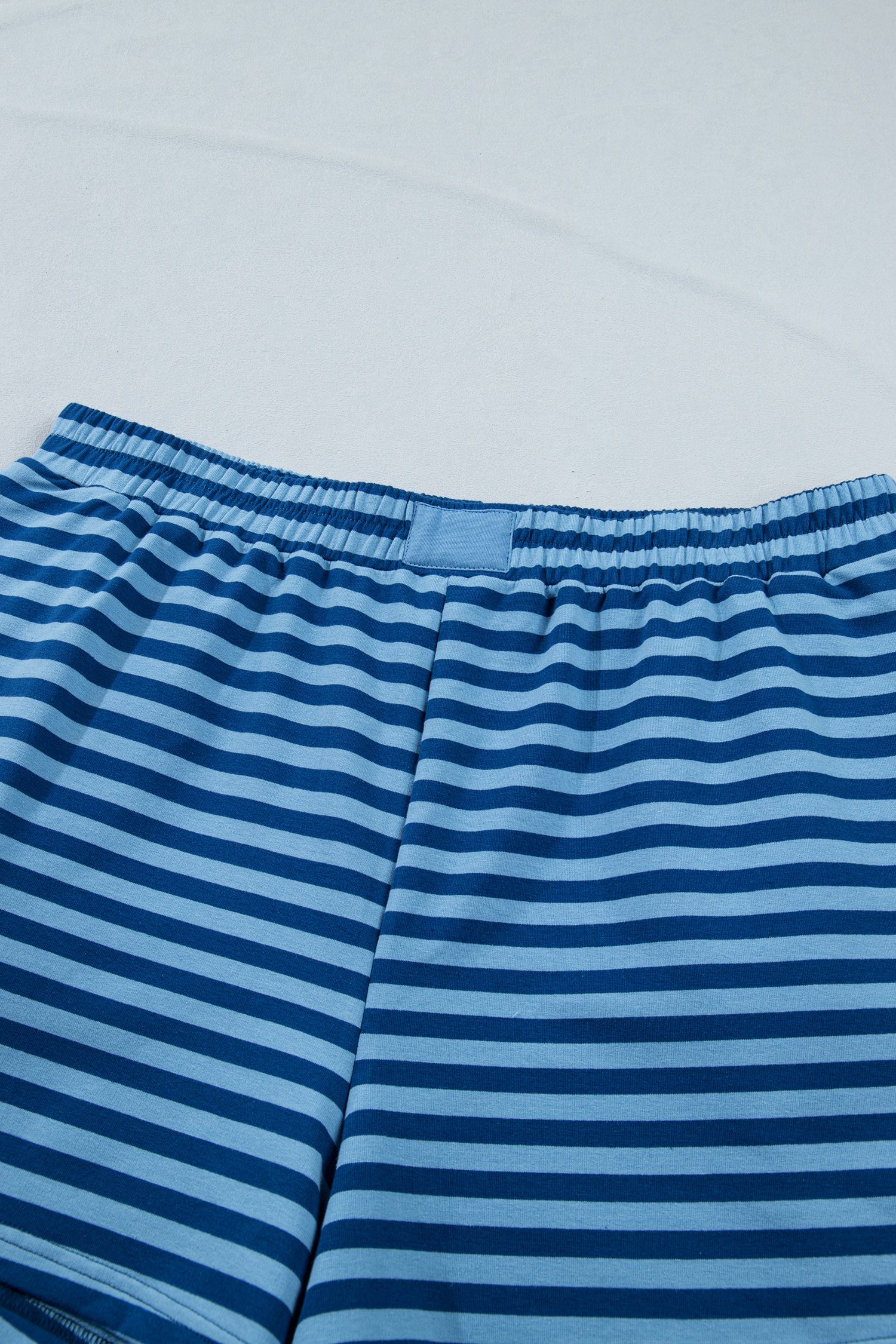 Plus Size Blue Striped Dropped Shoulder Tee and Shorts Set
