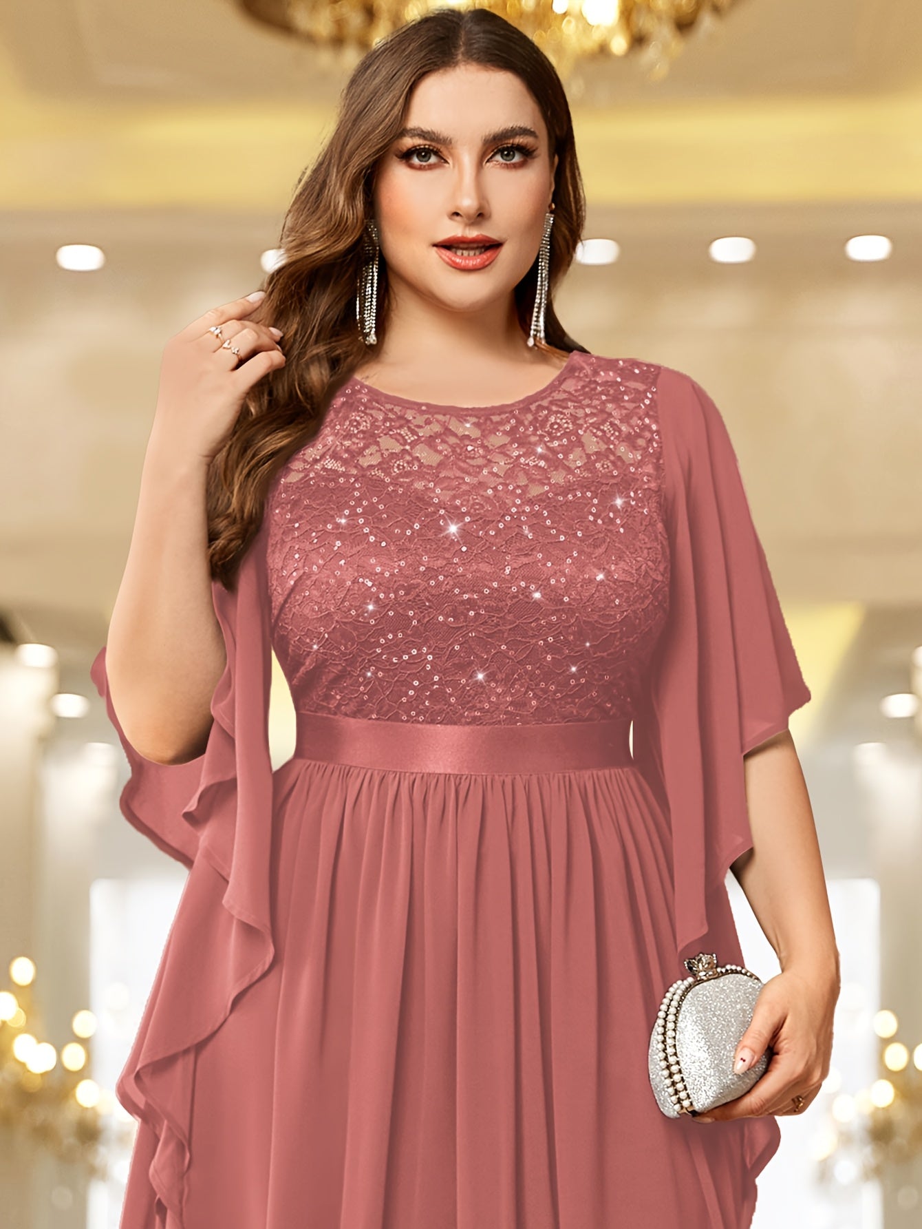 Plus Size Elegant Butterfly Sleeve Maxi Dress