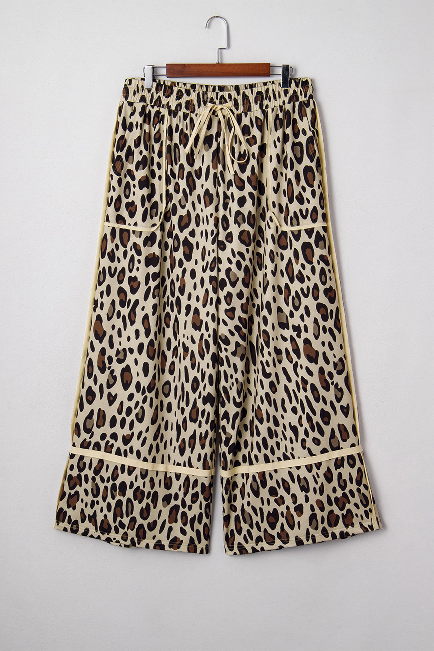 Plus Size Leopard Wide Leg Drawstring Pants