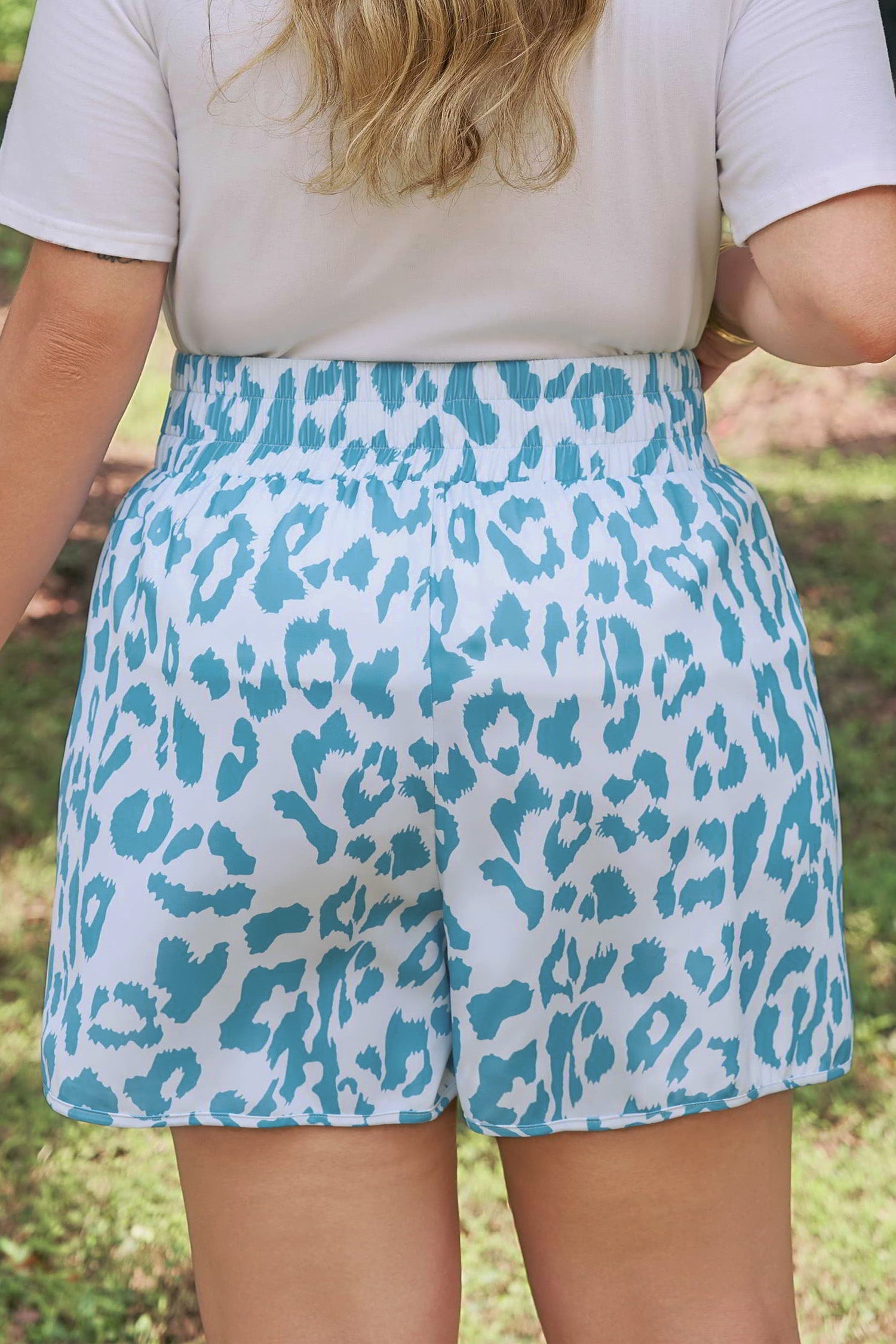Plus Size Leopard Elastic Waist Athletic Shorts
