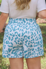 Plus Size Leopard Elastic Waist Athletic Shorts
