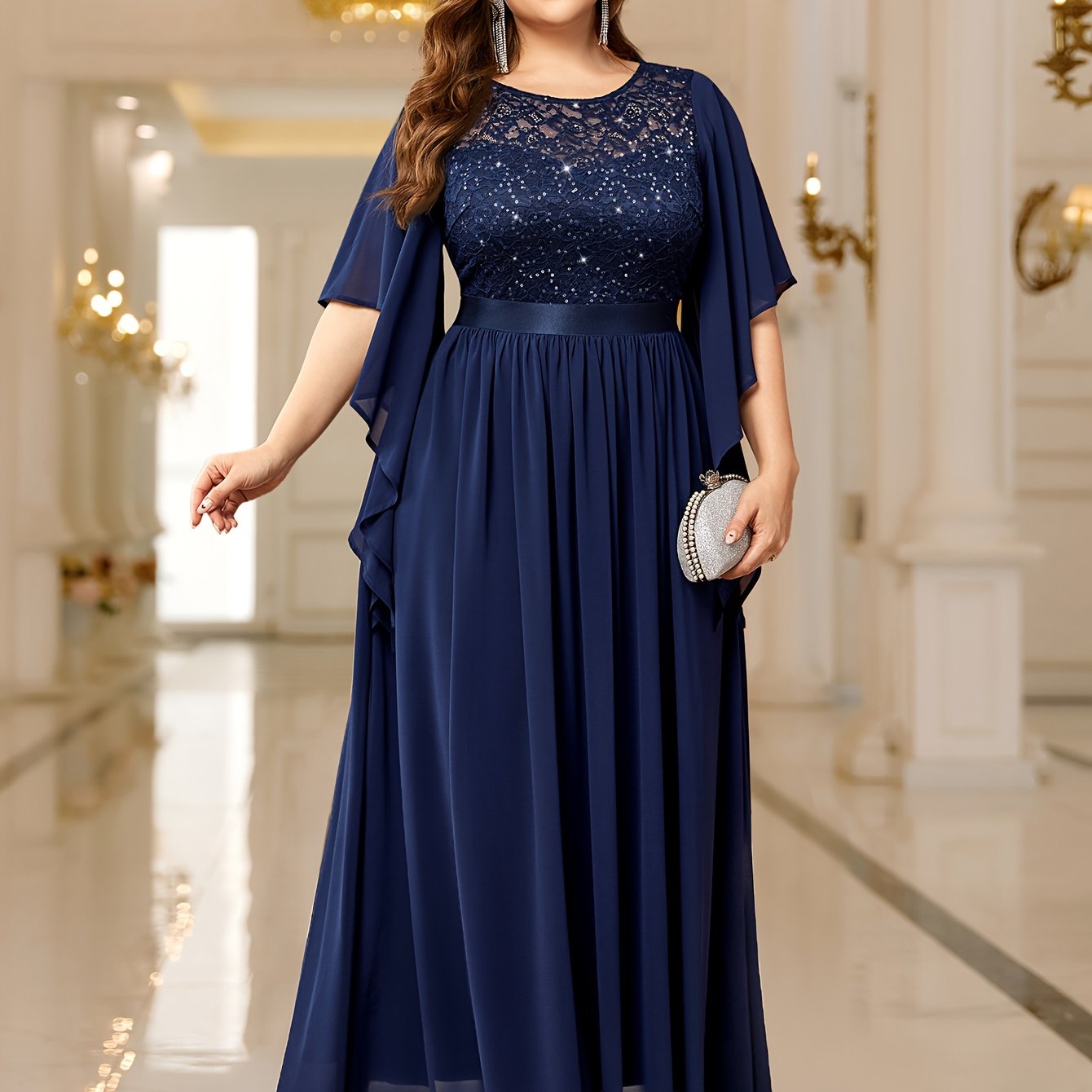 Plus Size Elegant Butterfly Sleeve Maxi Dress