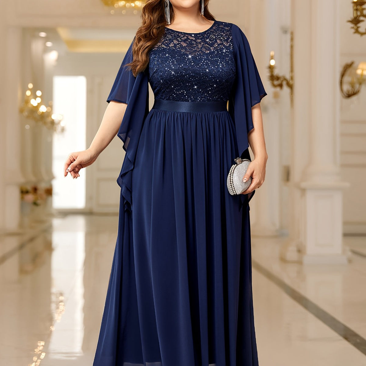 Plus Size Elegant Butterfly Sleeve Maxi Dress