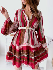 Plus Size Buttoned Striped Long Sleeve Mini Dress