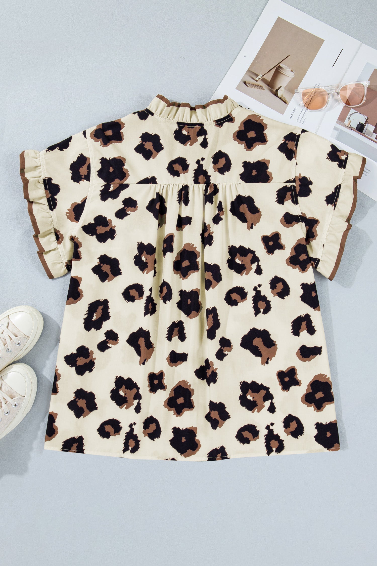 Plus Size Leopard Print Color Block Blouse