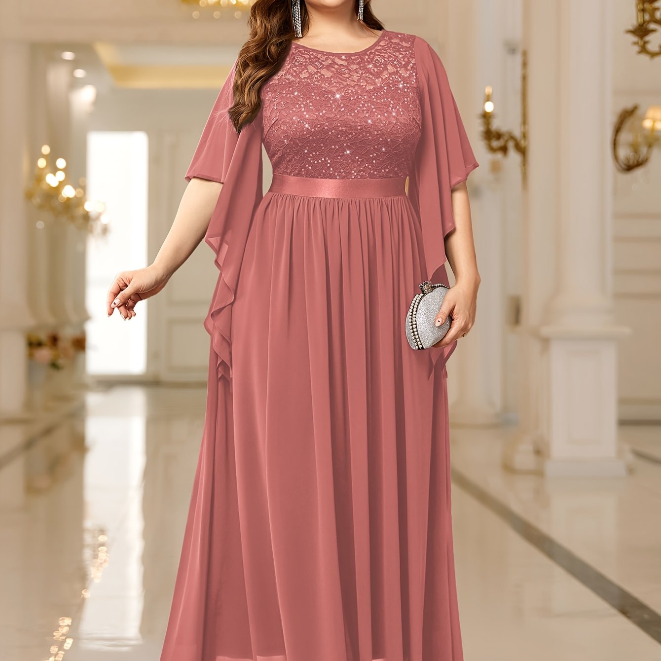 Plus Size Elegant Butterfly Sleeve Maxi Dress