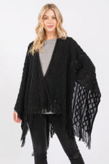 Plus Size Diamond Pattern Tassel Knit Ruana