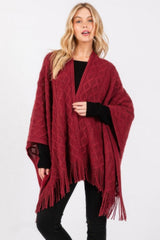 Plus Size Diamond Pattern Tassel Knit Ruana
