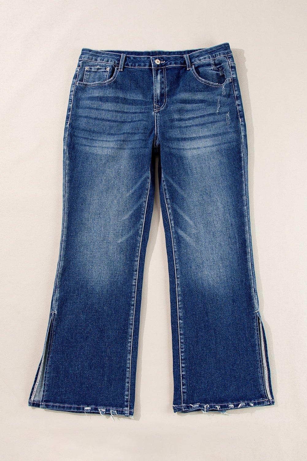 Plus Size High Waist Side Slit Flare Jeans
