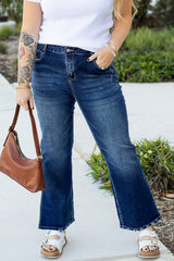 Plus Size High Waist Side Slit Flare Jeans