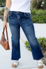 Plus Size High Waist Side Slit Flare Jeans