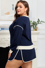 Plus Size Color Block Drop Shoulder Top and Lace-Up Skirt Set